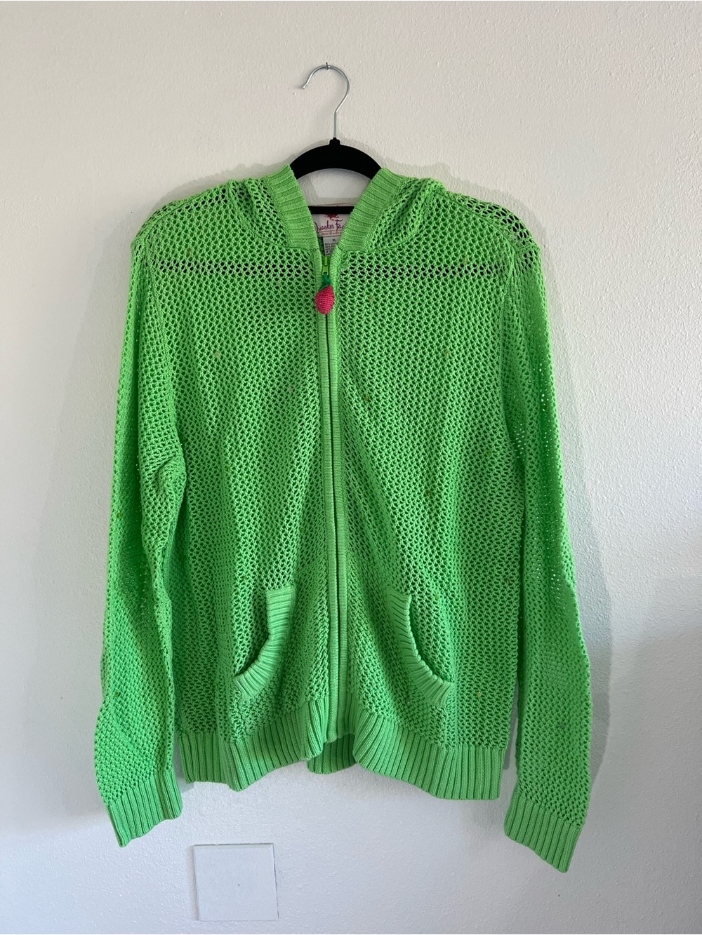 Quacker Factory Green Knit Zip-Up Hoodie Sweater w/ Sequins